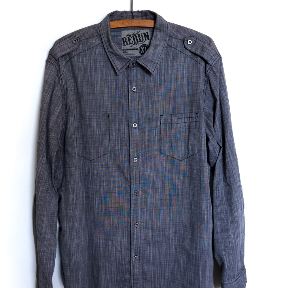 Long Sleeve Button Down Shirt- Faded Denim Gray